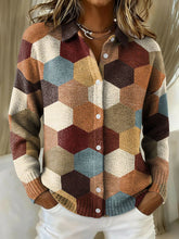 Colorful Geometric Hexagonal Decorative Patterns Casual Long Sleeve Shirt Collar Sweater